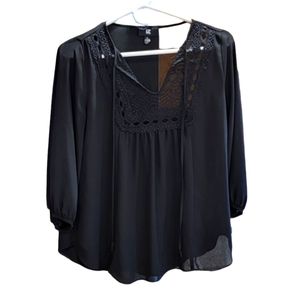 IZ Byer Black Lace Top Blouse with Strings